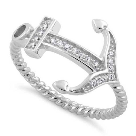 Sterling Silver Anchor CZ Ring New - Picture 1 of 4